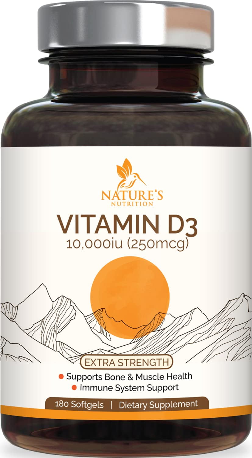 Nature's Nutrition Vitamin D3 10,000iu High Potency Softgel for Immune Support and Bone Support - 180 Softgels