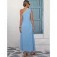 thumbnail image 2 of Blue Womens Loose Casual Resort Maxi Dress With One Shoulder And 3D Floral Decor, 2 of 8