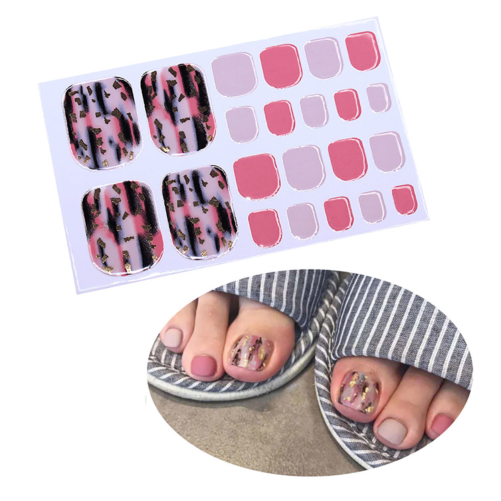 Press on Nails 2PC Toe Nail Wraps Art Stickers Self Adhesive Tools Tips