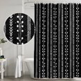 thumbnail image 5 of Small Stall Shower Curtain 36x72 Inch Narrow Half Size Vintage Minimalist Bath Curtains Bathroom Decor, Rustic Simpe Floral Vertical Stripes Black Waterproof Shower Curtain Set with Hooks 36 Inch, 5 of 7