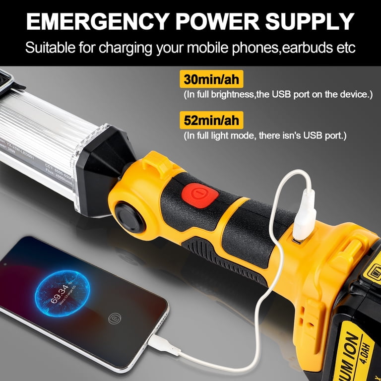 Taingwei 2400LM LED Work Light With Dewalt 20V Battery Clip - 30W Flood Light For Car Repair, Camping, Job Sites