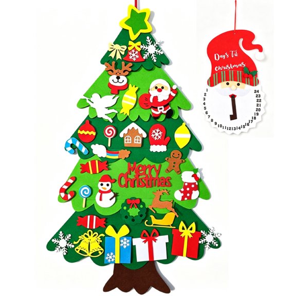BellaNotes 3ft DIY Felt Christmas Tree Set Santa Claus Christmas Calendar -Decorations Wall Hanging 32 Ornaments Kids Gifts Party Supplies