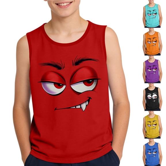 SGFCWSX Boys Summer Tank Tops Casual Sleeveless Print Relaxed Fit Crew Neck Beach Outdoor Daily Wear Shirts for Kids Red Size 8 Years