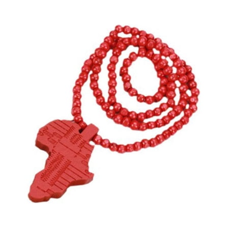 FRCOLOR African Tribal Style Wooden Pendant Bead Chain Necklace (Red)