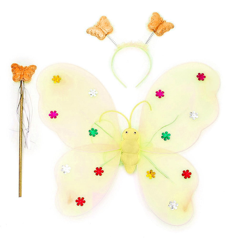 Sansee 3pcs/Set Girls LED Flashing Light Fairy Butterfly Wing Wand Headband Props Costume Toy-Perfect Accessory for Kids Girls in Kindergarten,Birthday,Hallowmas Party Fancy Dress Blue