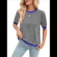 thumbnail image 1 of Suéteres Casuales de Verano para Mujer, con Cuello Redondo, Corta, A Rayas, de Punto con Bloques de Color, de Corte Alto y Moderno Negro y Azul XXL, 1 of 10