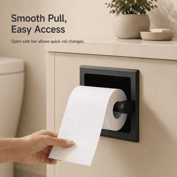 TAVENE Recessed Toilet Paper Holder, Durable 304 Stainless Steel In-Wall Tissue Roll Holder, Space Saving Wall Mount with Bracket, Matte Black