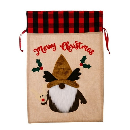 

Popvcly 1Pc Christmas Gift Bag Old Snowman Elk Mob Lattice Side Decoration Gift Bag C