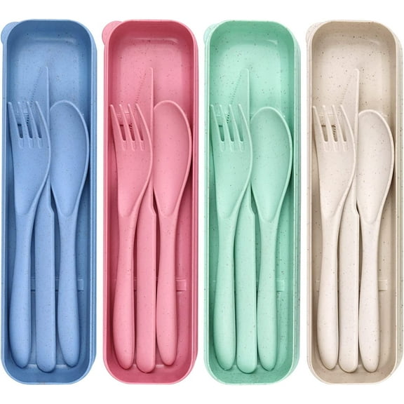 SLequipo Eco-Friendly Cutlery for Kids Adults Travel Camping Reusable Utensil Set (Serving for 4)