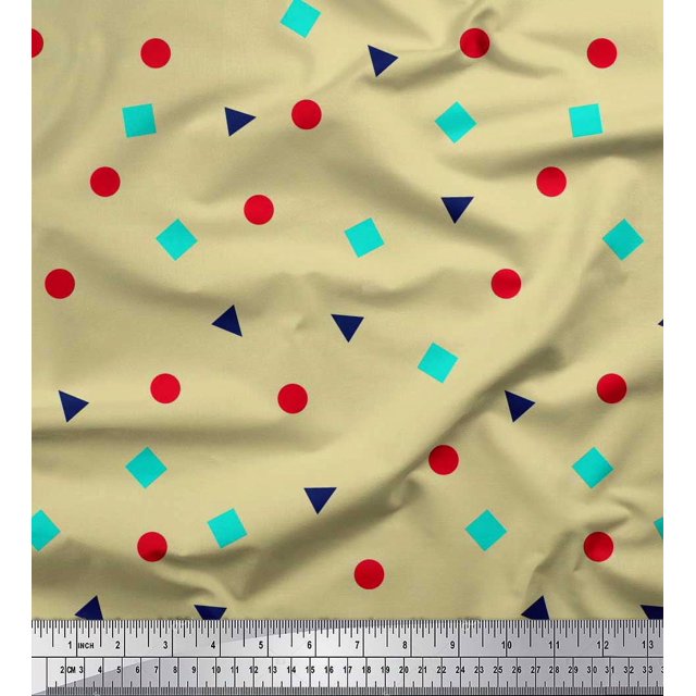 Soimoi Polyester Crepe Fabric Square,Dot & Triangle Geometric Printed Fabric 1 Yard 52 Inch Wide