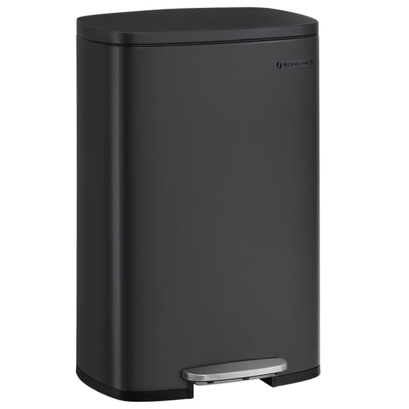 SONGMICS 13 Gallon (50 L) Trash Can, Stainless Steel Kitchen Garbage Can, Recycling or Waste Bin, Soft Close, Step-On Pedal, Removable Inner Bucket, Black