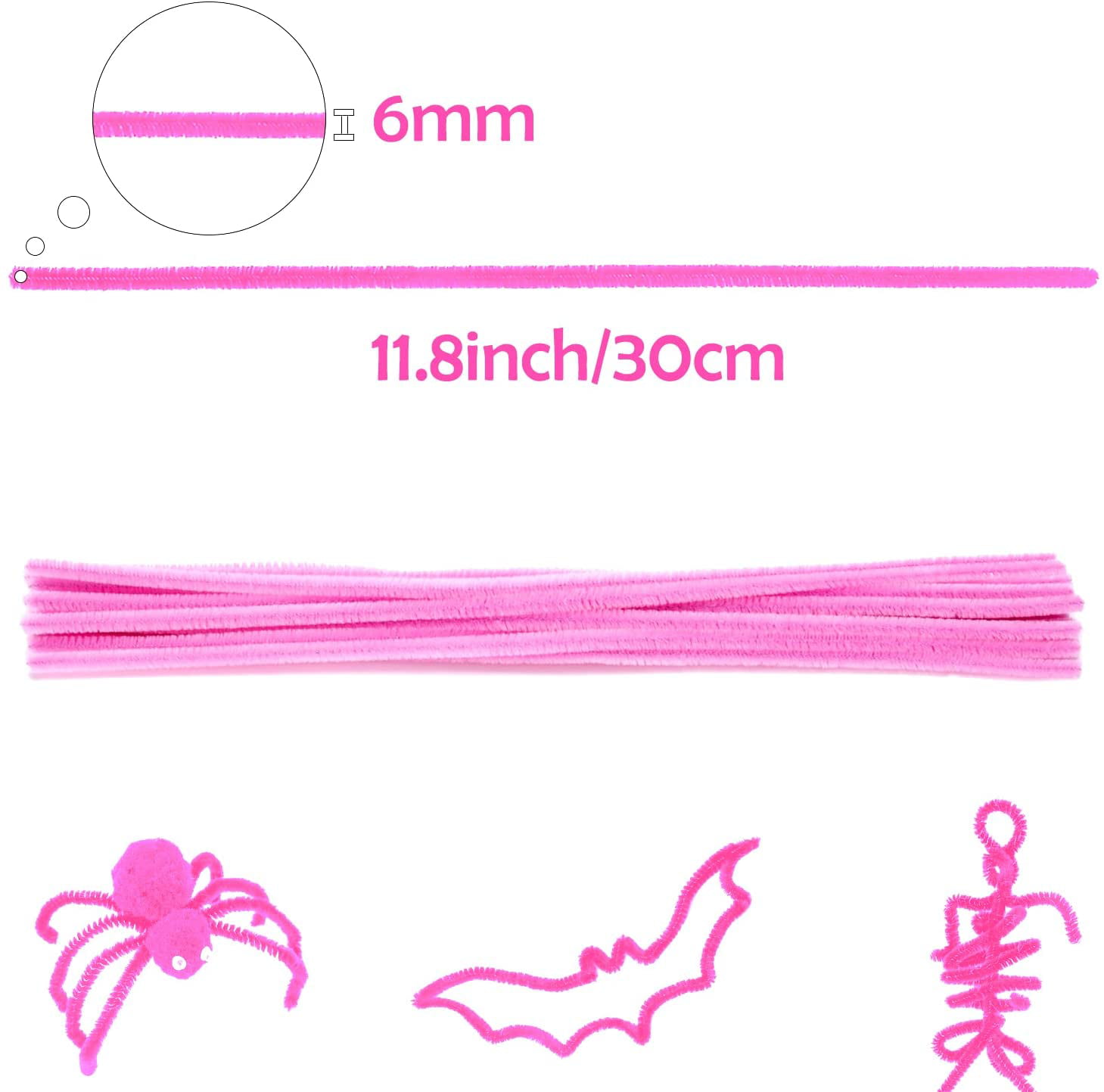 Caryko Super Fuzzy Chenille Stems Pipe Cleaners, Pack of 100 (Pink)