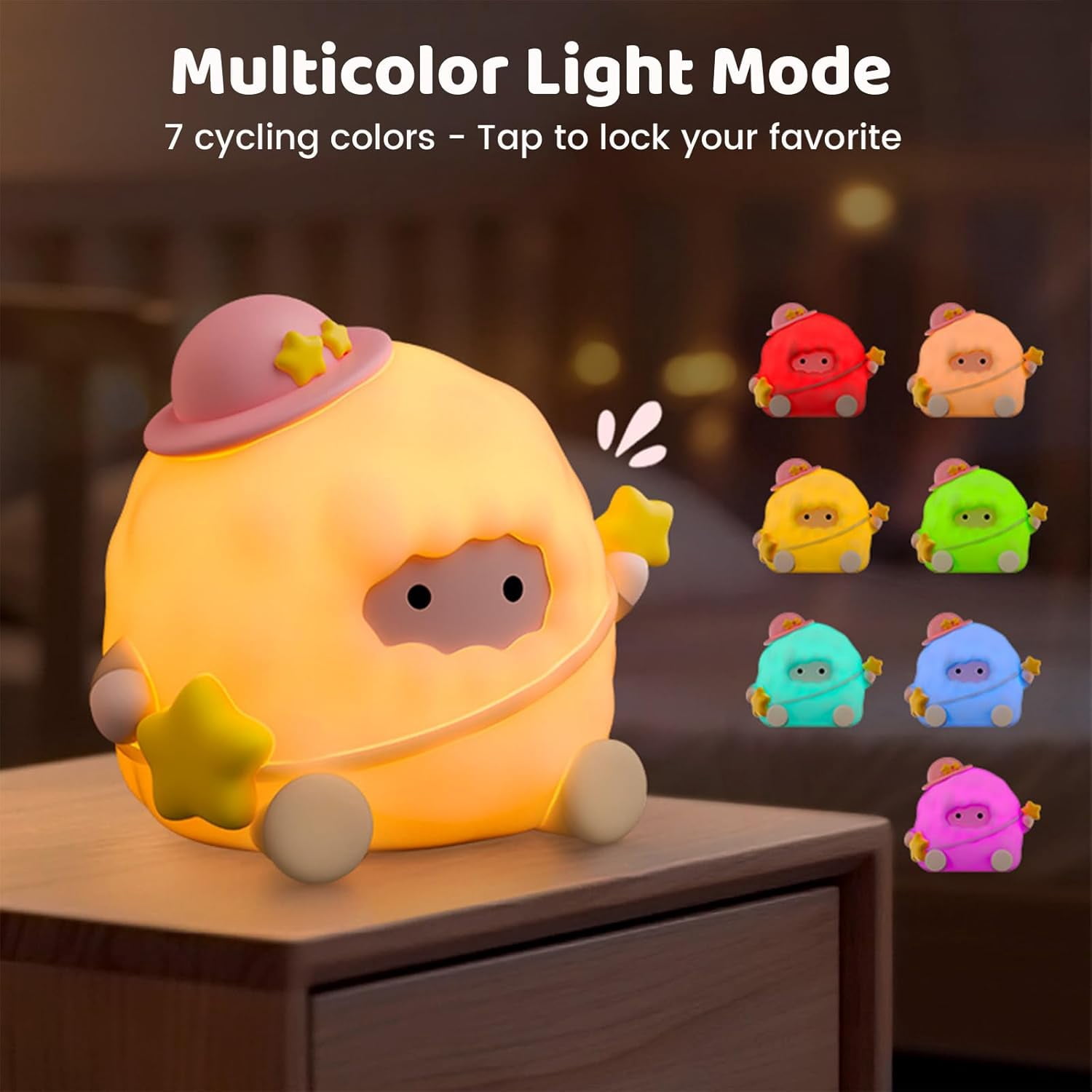Kid Night Light, Baby Lamb Sheep Nursery Night Light, 3 Levels & 7 Colors Touch Lamp with Timer, Rechargeable Squishy Silicone Nightlight, Cute Gifts for Girls Women