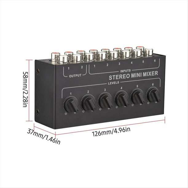 2X CX600 Mini Mezclador Estéreo de 6 Canales, Mezclador Pasivo, Mezclador de Audio Portátil , 6 en 2 Salidas, Distribuidor Estéreo, Control de Volumen