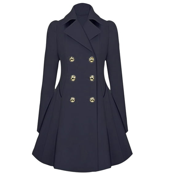 Arlun Womens Casual Elegant Long Trench Coats 2025 Classic Notch Lapel Double Thick a Line Jackets Fall Overcoat Fashion Slim Fit Long Sleeve Outerwear Navy XL