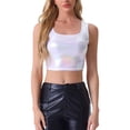 thumbnail image 1 of Top sin mangas U Neck de la edición INSPIRE CHIC para mujeres, ropa de fiesta y club, crop top metálico brillante holográfico S, holográfico blanco, 1 of 6