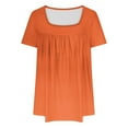 thumbnail image 3 of Fanxing Womens Plus Size Tops Fashion Pleated Tunics Blouses Loose Fit Square Neck Short Sleeve Shirts Summer Dressy Casual T Shirts Orange,XL, 3 of 4