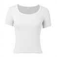 thumbnail image 6 of Women's Crew Neck Short Sleeve Tops Slim Fit Collection Ribbed Knit T Shirt, 6 of 6