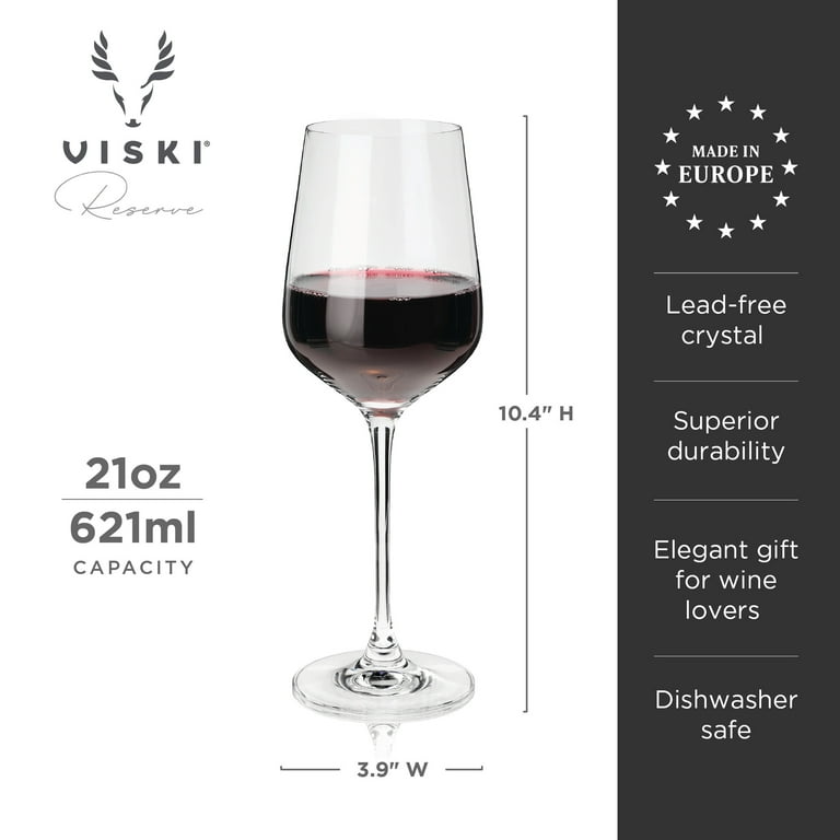 Viski Reserve Inez Crystal Bordeaux Wine Glasses - European Crafted Red Wine  Glasses Set of 4 - 21oz Stemmed Wine Glass for Wedding or Anniversary and  Special Occasions Gift Ideas