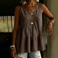 thumbnail image 6 of Summer Cotton Linen Tank Tops,Women's Flowy Tank Tops Summer Pleated Peplum Sleeveless Shirts Scoop Neck Casual Babydoll Tops, 6 of 7
