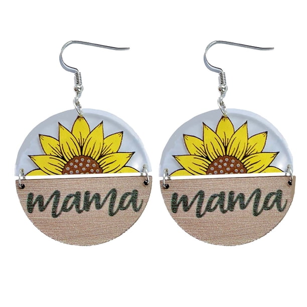 Fiudx Ofertas del día Pendientes acrílicos para el día de la madre, girasol, oso, madre, leopardo, pendientes redondos de madera transparente