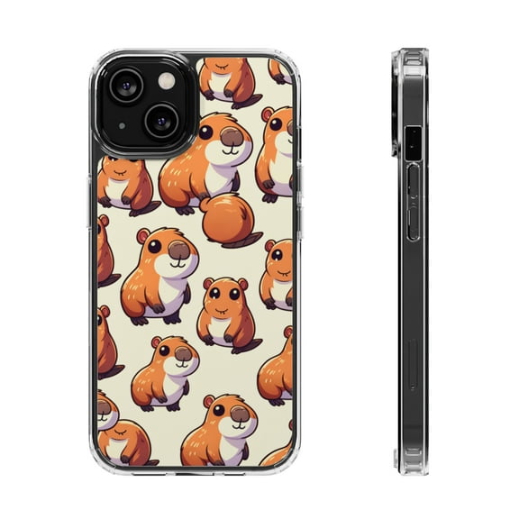 DistinctInk Hybrid (Acrylic / TPU) Clear Slim Fit Case for Apple iPhone 12 MINI (5.4" Screen) - "Cheerfully Playful Capybara Pattern Collection"