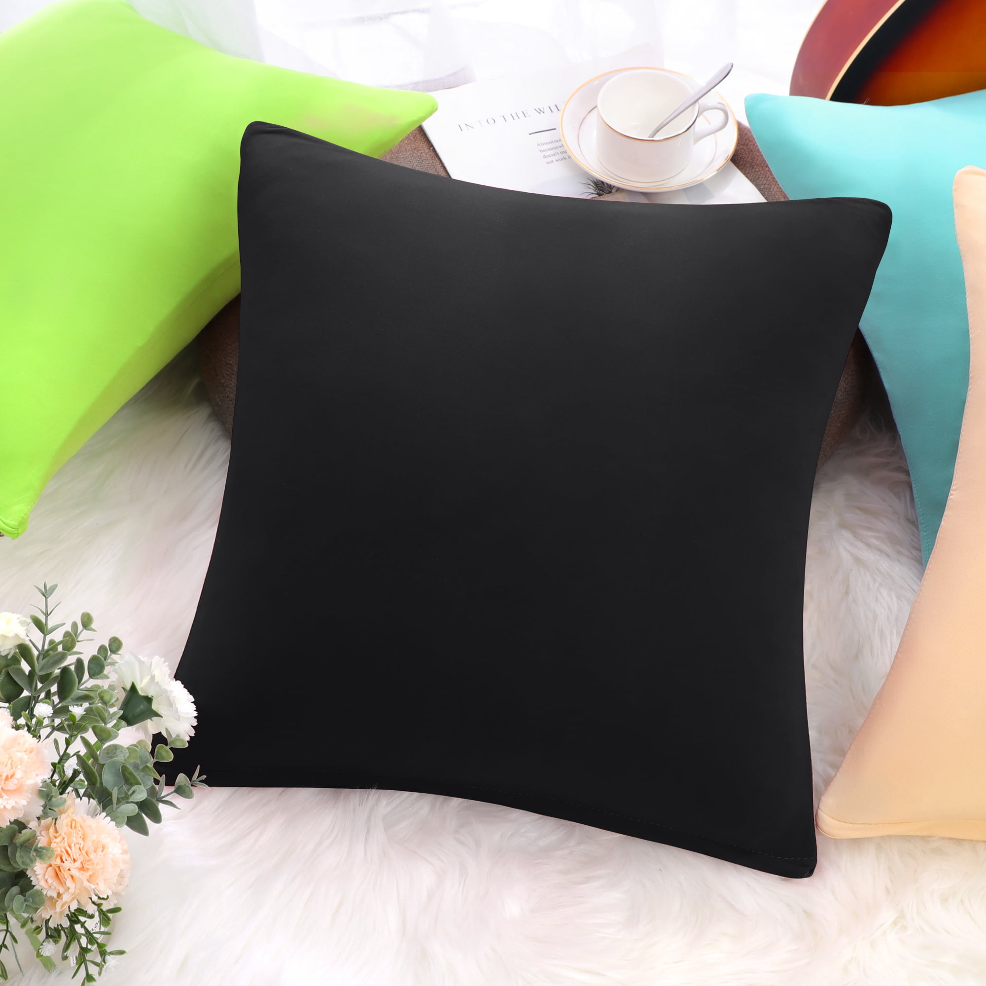 Unique Bargains Solid Decorative Throw Pillow Cover 18" x 18" Black