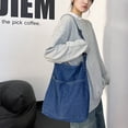 thumbnail image 5 of Bolso de hombro de mezclilla para mujer, bolso de lona informal, bolso bandolera retro, bolso de gran capacidad, azul marino, 5 of 5