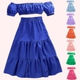 thumbnail image 4 of LUOGENLI Girl Summer Outfits Size 10-12 Toddler Girls Summer Fly Sleeve Solid Tops and Skirts 2pcs Outfits Clothes Set for Children Clothes Girls Summer Outfits Size 6 Summer Blue 8-9 Years, 4 of 7