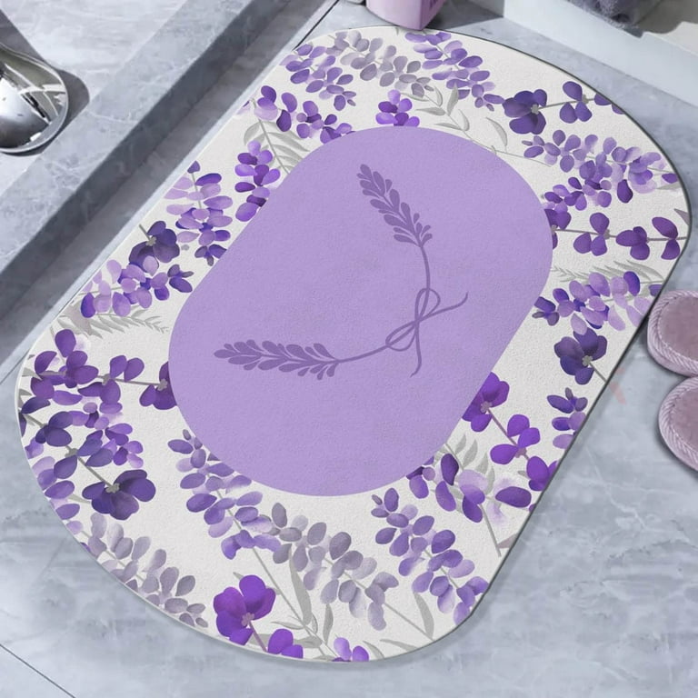 Lavender Bathroom Rugs-Diatomaceous Earth Bath Mat 20”x32” Floral Diatom  Mud Shower Mat Non Slip Resistant Quick Dry Rubber Lavender Bathroom Decor
