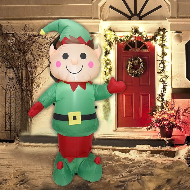 Elfo inflable de aire soplado con luz LED Elfo gigante de dibujos animados 1.5M Regalo de Navidad