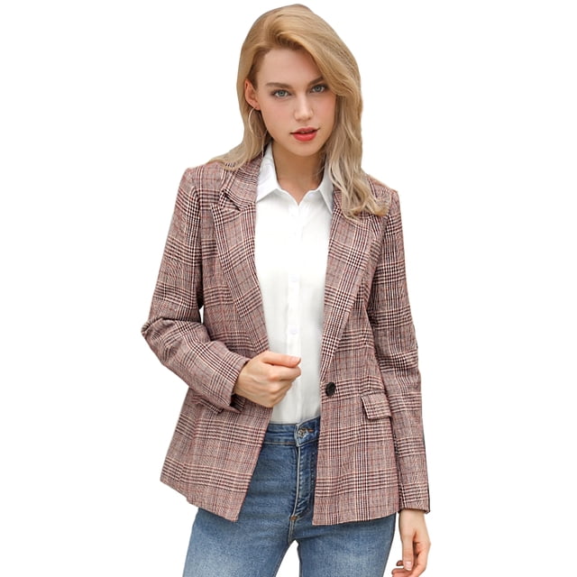 Blazers para mujer Chaqueta tipo blazer a cuadros con solapa con muesca Boyfriend borgoña XS