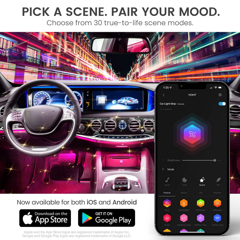 LED Car Lights with App Control, 16 Million Colors & 30 Scenes, Music Sync,  DIY mode, LED Car Interior Lights, LED Lights for Cars, Car Accessories,  21-Feet Strip Light, Car Decor /