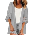 thumbnail image 2 of LEKODE Open Front 3/4 Mesh Ruffle Sleeve Chiffon Kimono Shrug Womens Mid Loose Fit Lightweight Everyday Beach Tank Layering Outer Tops Gray 3XL, 2 of 4