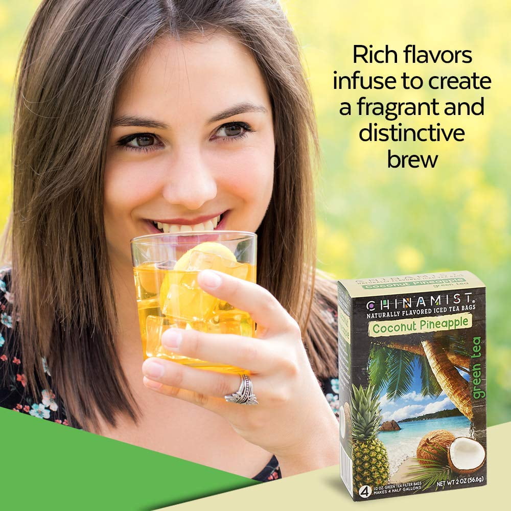China Mist Naturally Flavored Coconut Pineapple Iced Tea Bags, 4-Count Box, 6-Pack (Each Bag Yields 1/2 Gallon)