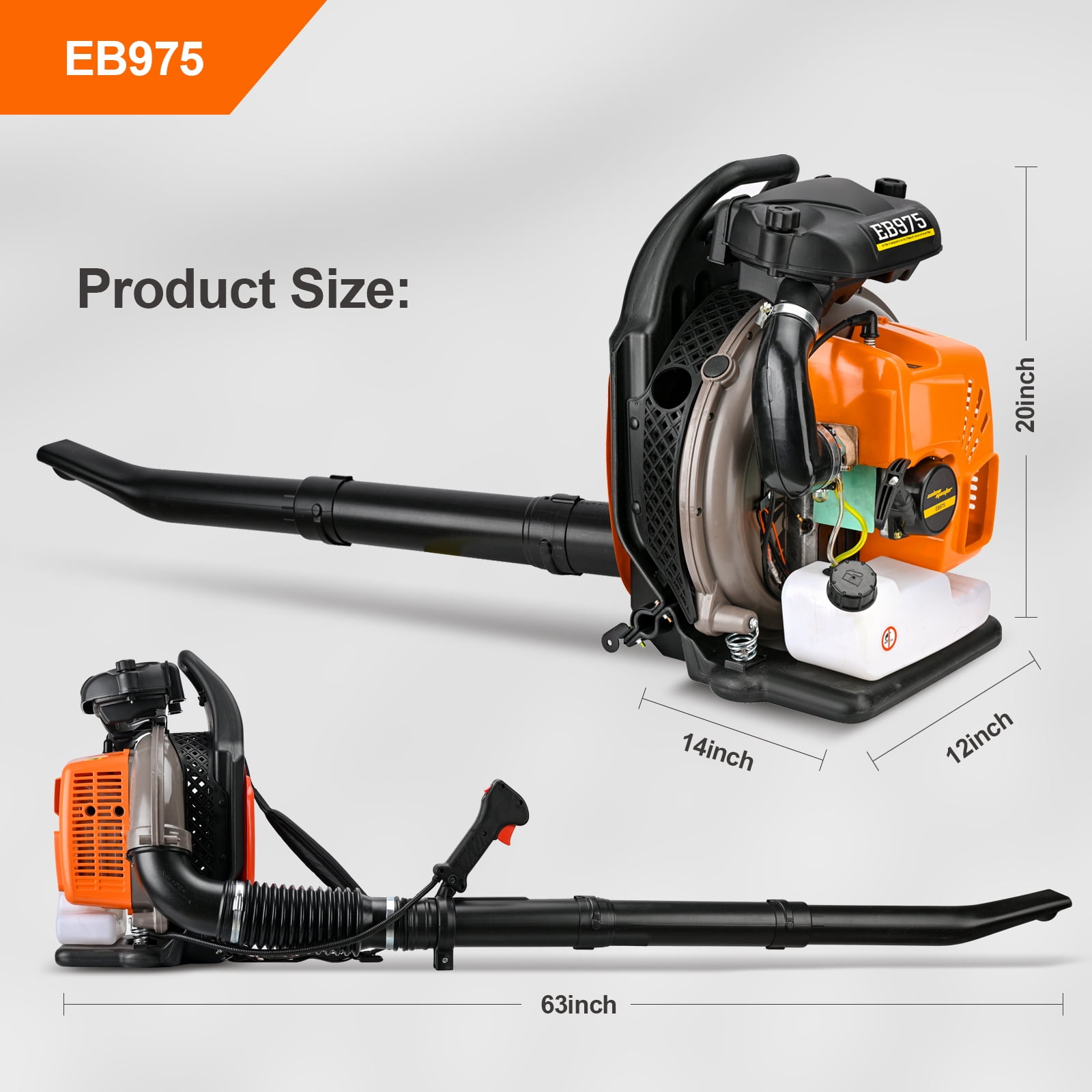 Backpack Leaf Blower Gas Powered 65 CC, 2-Cycle Engine Gasoline Blower 850CFM with Nozzle Extension for Lawn Care, Dust/Snow Removal