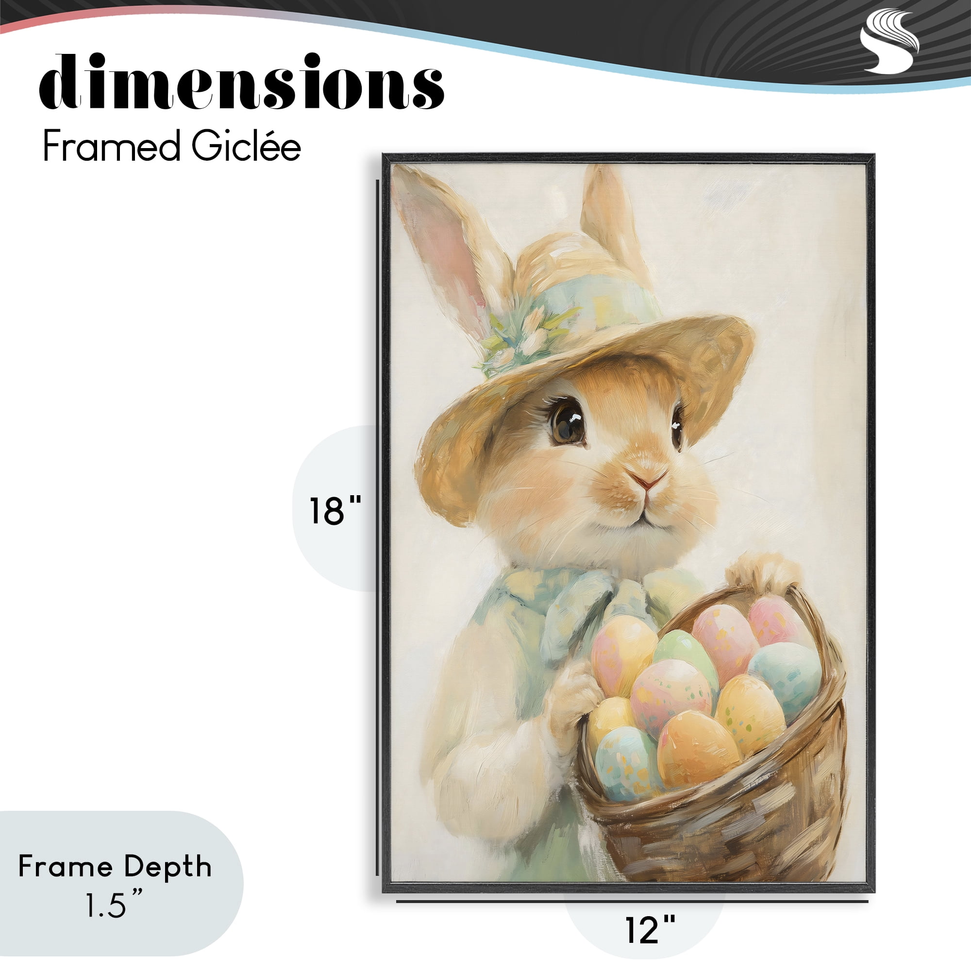 Stupell Industries Easter Egg Basket Rabbit Black Framed Giclee Art, design by The Prints Vibe