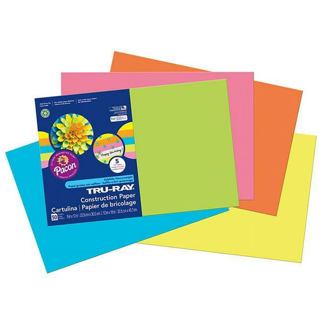 Pacon PAC6597-3 12 x 18 Po Tru Ray Papier de Construction Résistant à la Décoloration Assorti à Chaud - Lot de 3