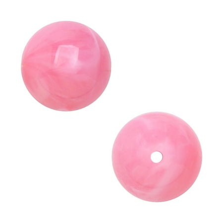 - Vintage German Lucite, Smooth Round Beads 16mm, 12 Pieces, Marbled Pink