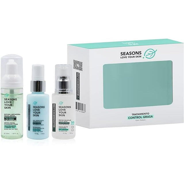 Kit Tratamiento Control Grasa - Limpieza, Hidratación y Protección Solar para pieles Grasas - Contiene Niacinamida y Aloe Vera Seasons Love Your Skin KIT3987