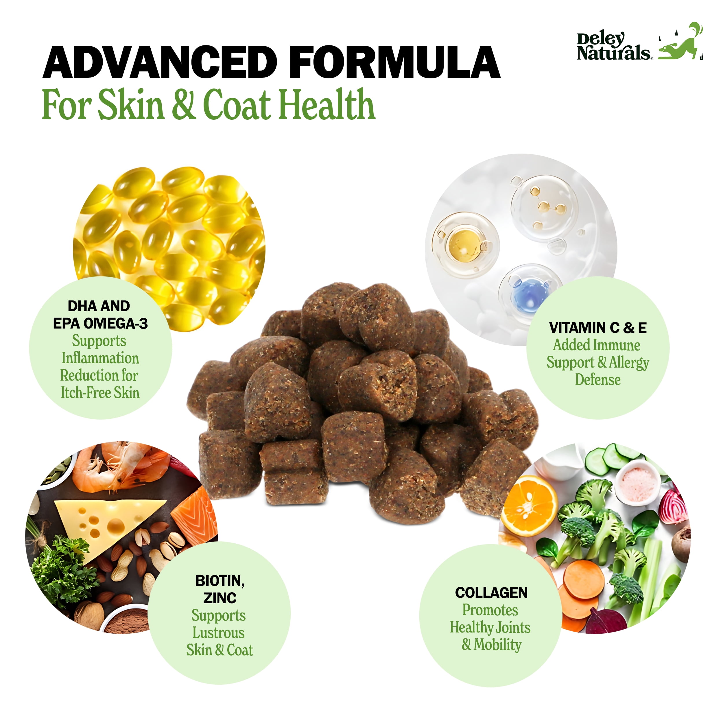 Deley Naturals Skin and Coat Chews - Itch Relief for Dogs with DHA and EPA