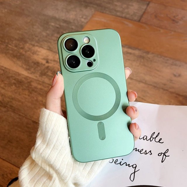 Luxury Magsafe Wireless Charge Phone Case For iPhone 11 12 13 14 15 16 Pro Max Plus Soft Magnetic Matte Bumper Protection Cover Green For iPhone 12