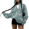 thumbnail image 3 of Sudadera con Capucha y Estampado de Estrellas con Cremallera para Mujer, Sudaderas , Conjuntos de Moda de Otoño, Ropa de Pareja de Forro Y2K. Azul L, 3 of 9
