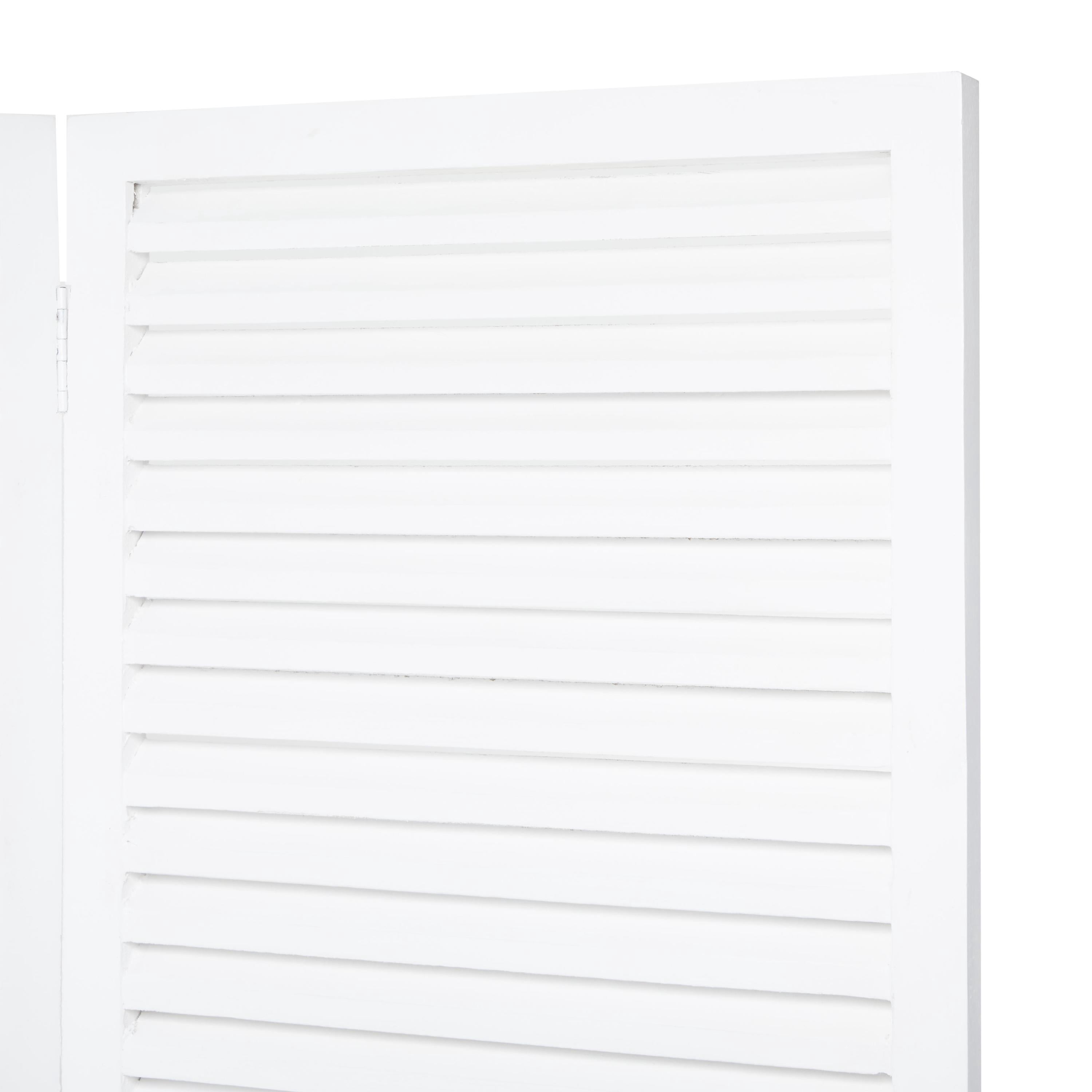 DecMode 60" x 72" White Wooden Hinged Foldable Partition 3 Panel Room Divider Screen with Horizontal Slats, 1-Piece