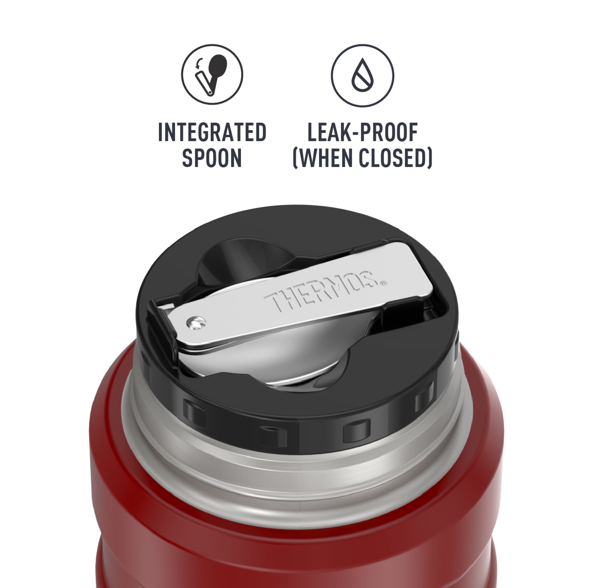 Thermos Stainless King Food Jar with Folding Spoon, Rustic Red, 16 Ounce