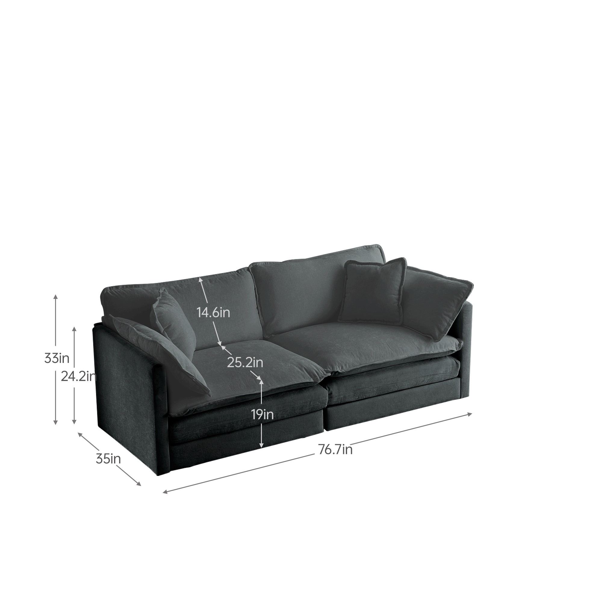 2 - Piece Living Room Set, 2 Pieces Upholstered Loveseat and Couch for Home Office Lounge, Sofa Set of 2, 2-Piece (2+2 Seat) Couch Set for Living Room (Gray)