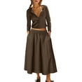 thumbnail image 3 of 2 Piece Lounge Sets for Women Matching Vacation Outfits Button Down Ribbed Cardigan Elastic Waist Skirt Sets, 3 of 7