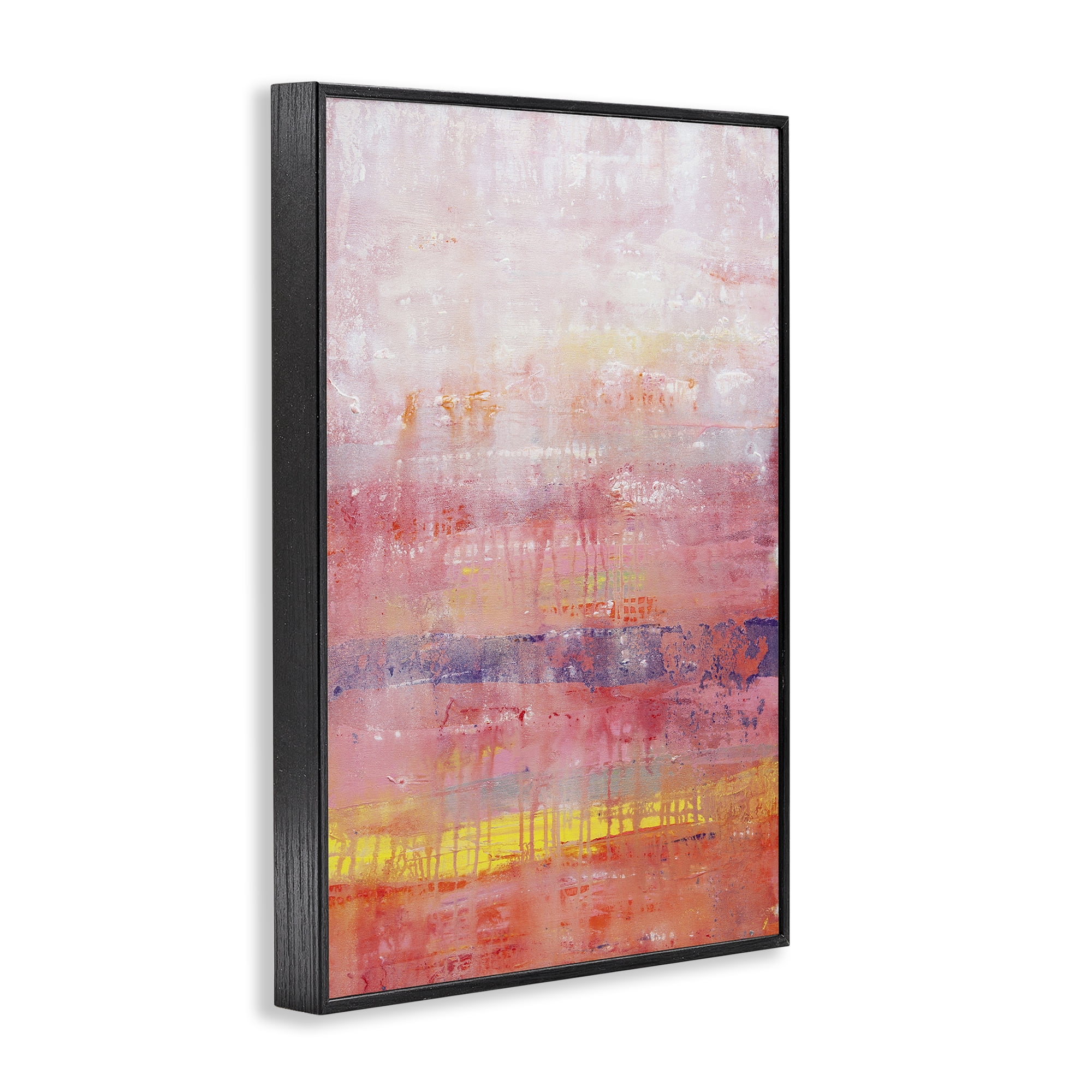 Stupell Industries Modern Paint Drip on Pink Abstract Painting Black Framed Art Print Wall Art, 16 x 24