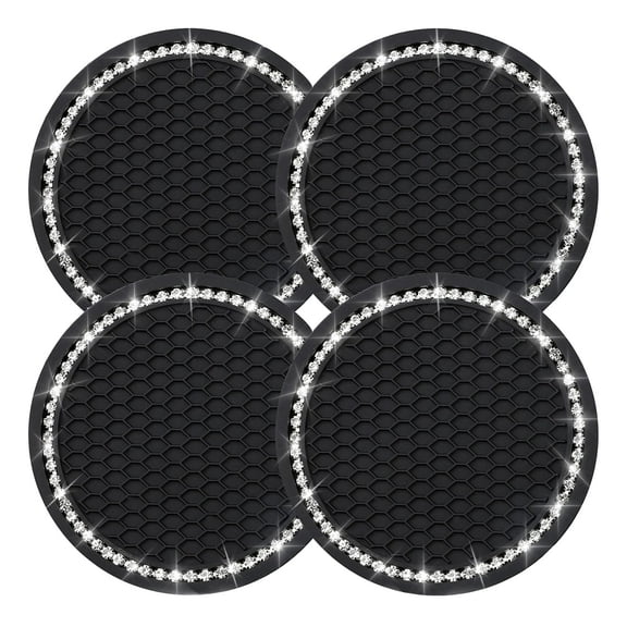 OBOSOE 4PCS Universal Car Cup Coaster,Rhinestone Car Accessories 2.75 inch Car Cup Holder Insert Mat Pad Set,Suitable for Most Car Interior (Black)