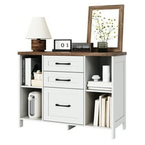 Vabches Wood 3-Drawer Lateral File Cabinet with 2 Shelves for Home Office,Filing Cabinet with Rustic Metal Handles, White